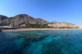 View on coral reef and resort hotels at southern beach of Eilat city aerial view shot from the sea