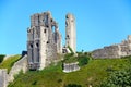 View of Corfe castle on the hilltop, Corfe. Royalty Free Stock Photo