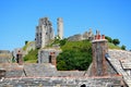 View of Corfe castle on the hilltop, Corfe. Royalty Free Stock Photo