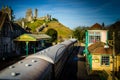 a view of Corfe Castle from the old train station Royalty Free Stock Photo