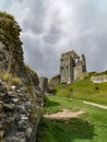 View of Corfe Castle ruins with dramatic sky Royalty Free Stock Photo