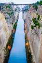 View of Corinth Canal with bridge, Greece Royalty Free Stock Photo