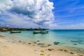 View of corn island Nicaragua. sea with boats and blue sky