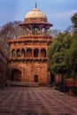 A view of a corner of the Taj Mahal complex at Agra, India just after sunrise