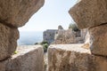 View of the corner tower from the destroyed loophole of the round tower in Nimrod Fortress located in Upper Galilee in northern Is Royalty Free Stock Photo