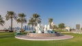 View of the water pots fountain landmark timelapse on the Corniche in Doha Royalty Free Stock Photo