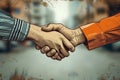 view Corporate collaboration Two business people shaking hands in mutual agreement Royalty Free Stock Photo