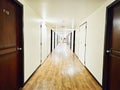 View of the corridor inside the empty hotel room, Hotel corridor hallway Royalty Free Stock Photo