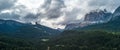 Panoramic view of Cortina D`Ampezzo, Dolomites, Italy, from Lake