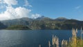 View of the Cotacachi volcano from the edge of the Cuicocha lagoon