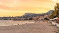 View of the cote d`Azur in Menton at sunset, France