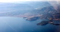 French riviera and the Villefranche-sur-Mer from height of flight of the plane Royalty Free Stock Photo