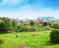 View of the cottages on the outskirts of Melrose small town in the Scottish Borders , Scotland, United Kingdom