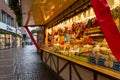 View of the counter with sweets and gingerbread at the Christmas Market, city of Aachen