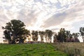 View of a country house with trees and barbed wire Royalty Free Stock Photo