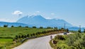 A view of the countryside in Albasan county approaching Belsh Lakes, Albania Royalty Free Stock Photo
