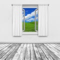 View of countryside through open window Royalty Free Stock Photo