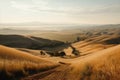 a view of the countryside, with rolling hills and golden fields Royalty Free Stock Photo