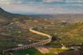 View of the countryside, viaducts, fields and hills in the northern Sicily Royalty Free Stock Photo