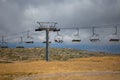 View of a couple enjoying the view on cable car railway circuit, top at the mountains of the Serra da Estrela natural park, Star Royalty Free Stock Photo