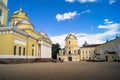 View of the courtyard of the Epiphany Cathedral and gate Church of Reverend Nilus Stolobensky in the Nilov Monastery.