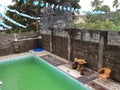 A pool in the courtyard of a Japanese style hotel in Suva Fiji`s capital