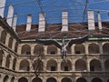 View of the courtyard of Stallburg, part of the Hofburg in Vienna, Austria and used by the Spanish Riding School, with statue.