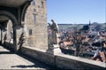 View of the covered bridge in Cesky Krumlov castle Royalty Free Stock Photo