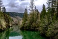 Panoramic vista with moody skies over the Cowlitz River Royalty Free Stock Photo