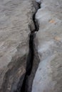 View of crack in large limestone slab - rock texture