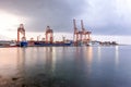 View of the crane from the Industrial sea port of Mersin. TURKEY MERSIN, TURKEY - Royalty Free Stock Photo