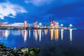 View of the crane from the Industrial sea port of Mersin. TURKEY MERSIN, TURKEY - Royalty Free Stock Photo