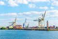 View of cranes in the port of hamburg, Germany Royalty Free Stock Photo