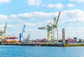 View of cranes in the port of hamburg, Germany Royalty Free Stock Photo