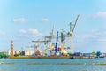 View of cranes in the port of hamburg, Germany Royalty Free Stock Photo