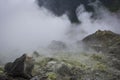 view of crater on active mountain with sulfur gas come out from stone. Beautiful landscape of mount Papandayan. Papandayan Royalty Free Stock Photo