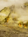 View on the crater of the Ijen volcano in Indonesia, a sulfur mine and toxic gaz Royalty Free Stock Photo