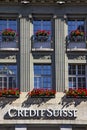 View of the Credit swiss bank building in the center of the old town in Bern, Switzerland