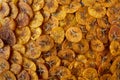 View of crispy sweet banana chips. Common Indian savory item