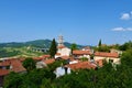 View of Crni Kal village with an old church of St. Valentin in Primorska