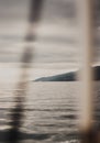 View of the Croatian mountains through the sailing ropes of ships. cloudy day Royalty Free Stock Photo