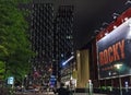 view of the crooked buildings of high-rise buildings in the reeperbahn district of hamburg