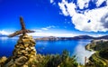 Cross on Isla del Sol by Lake Titicaca - Bolivia Royalty Free Stock Photo