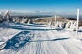 View of crosscountry skiing way and mount Serak Royalty Free Stock Photo