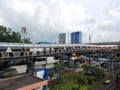 A view of crossing bridge above train station in Jakarta Royalty Free Stock Photo