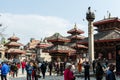 Crowd of locals and tourists in Basantapur Durbar square Kathmandu Nepal