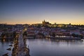 Charles Bridge and Prague Castle in Prague at dusk Royalty Free Stock Photo