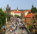 10.06.2015. View of crowds of tourists at the Charles Bridge, Old Town. Prague, Czech Republic