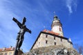 View of crucifix near Cesky Krumlov castle