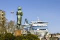 View of the cruise ferry and the Monument of peace between Finland and the USSR in Helsinki.